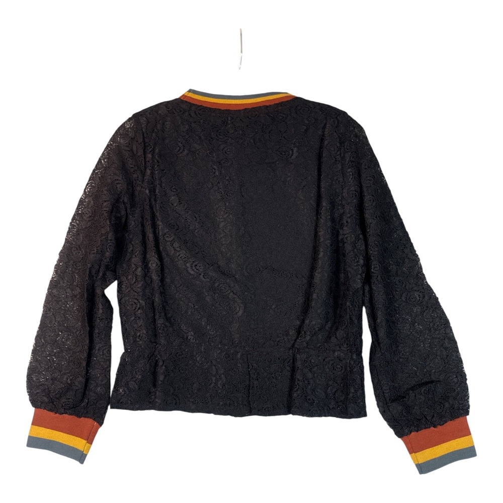 Tulip B Black Lace Long Sleeve Top Striped Ribbed Trim JT2590F9 Womens L - Picture 2 of 7